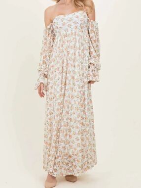 Rhea & Thea Floral Smocked Maxi Dress Cottagecore Romantic Boho Small